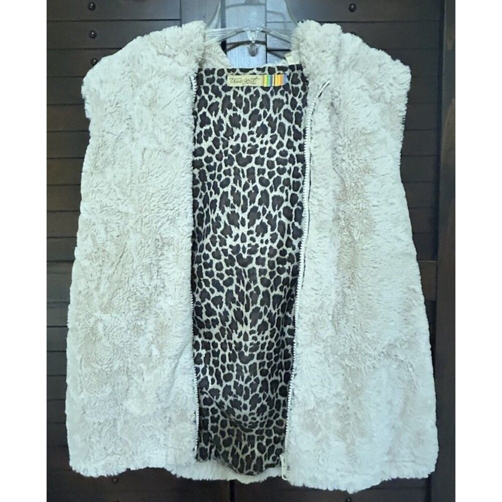 True Grit Dry Goods Faux Fur Hooded Zip Vest Women Sz M Silky Soft Leopard Lined